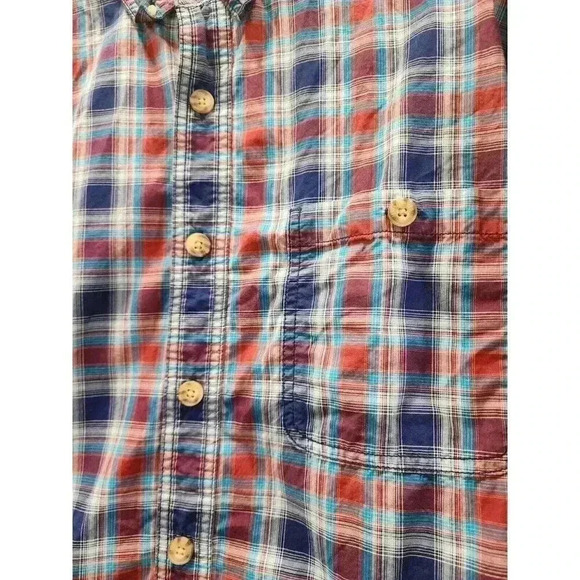 Duluth Trading Mens Relaxed Fit Short Sleeve Shirt Sz XL Red/Blue Plaid Cotton - Picture 2 of 6